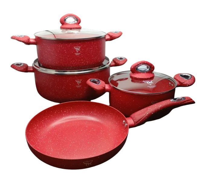 Набор кастрюль и сковорода Top Kitchen TK-00094 (Красный Черный), кастрюли с крышками для дома 43512 фото