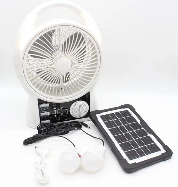 Вентилятор портативный Solar 5-в-1 6 Вт аккумулятор 5500 мАч с Bluetooth, LED-подсветкой, FM-радио, powerbank, USB Type-C, белый 17199 фото