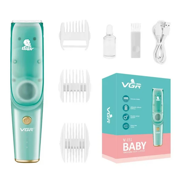 Машинка для стрижки дітей VGR V-151 Baby 3 насадки IPX7 800mAh 5W Blue 03535 фото