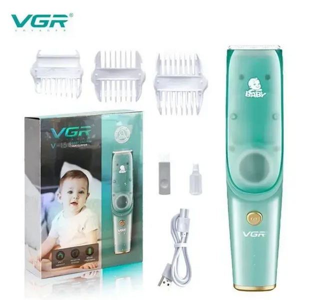 Машинка для стрижки дітей VGR V-151 Baby 3 насадки IPX7 800mAh 5W Blue 03535 фото