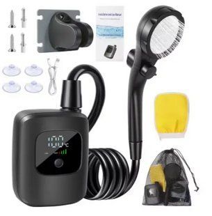 Переносний акумуляторний душ Electric Outdoor Shower із силіконовим шлангом, 2400 mAh Чорний 01166 фото