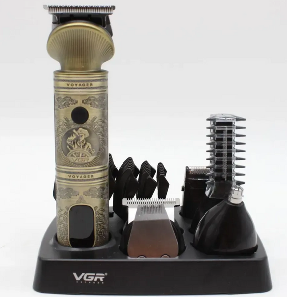 Акумуляторна машинка для стрижки волосся 6в1, з USB + 9 насадок, VGR V-106 / Чоловічий тример з з LED-дисплеєм 03536 фото