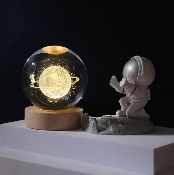 3D нічник декоративна кришталева куля Нептун з led підсвічуванням 62350 фото