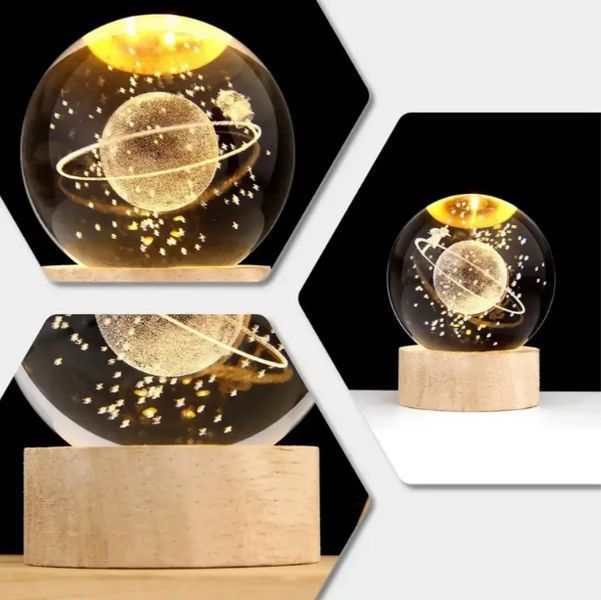3D нічник декоративна кришталева куля Нептун з led підсвічуванням 62350 фото