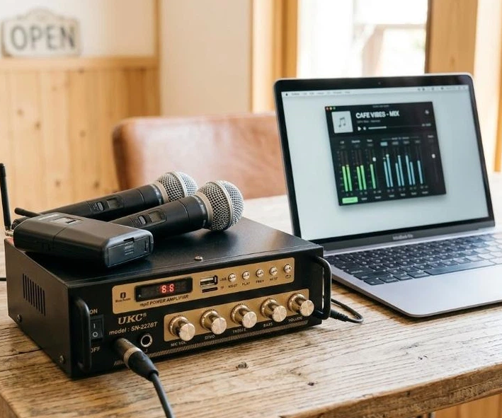 Підсилювач звуку двоканальний з USB і Bluetooth і пульт ДК, AMP SN-222 BT/ Автомобільний аудіопідсилювач 04841 фото