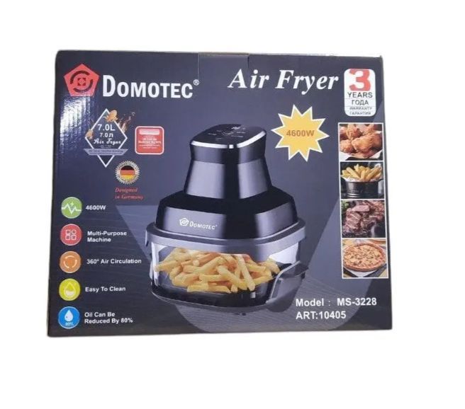 Безмасляная фритюрница-аэрогриль DOMOTEC MS-3228 7L 4600W ∙ Мультипечь со стеклянной чашей и LED-дисплеем для дома 10405 фото