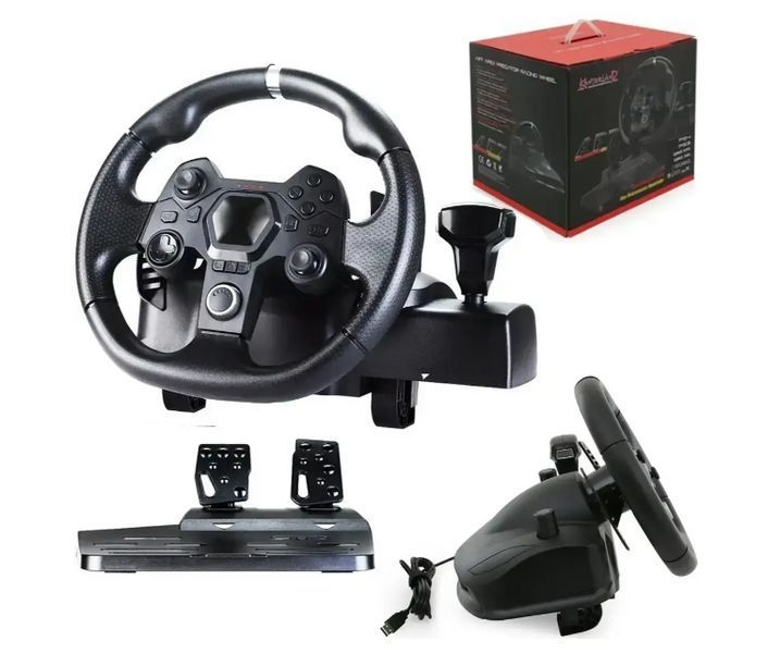 Руль игровой для компьютера и консоли PS3 PS4 Xbox, Геймерский руль с педалями и коробкой передач AP7 16402 фото