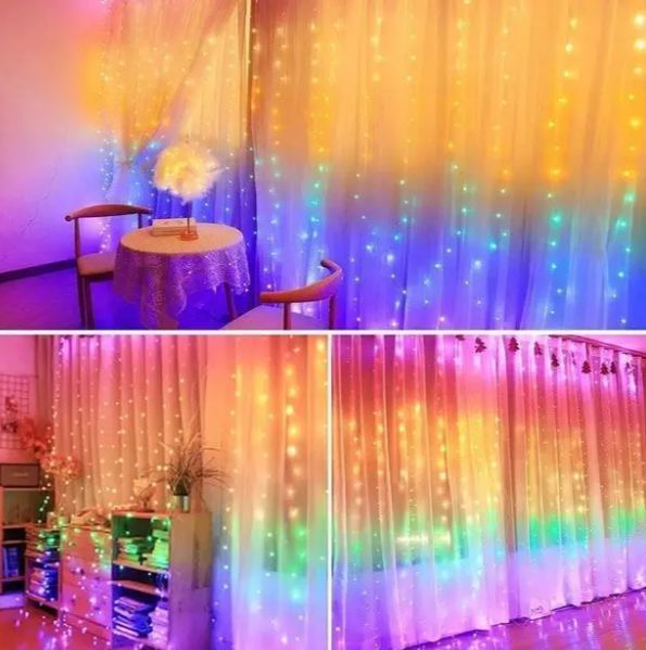 Розумна гірлянда штора USB управління з телефону-пульта APP Bluetooth RGB 300LED 3x3м від павербанка 16902 фото