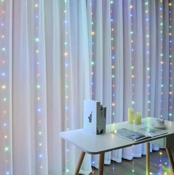 Розумна гірлянда штора USB управління з телефону-пульта APP Bluetooth RGB 300LED 3x3м від павербанка 16902 фото
