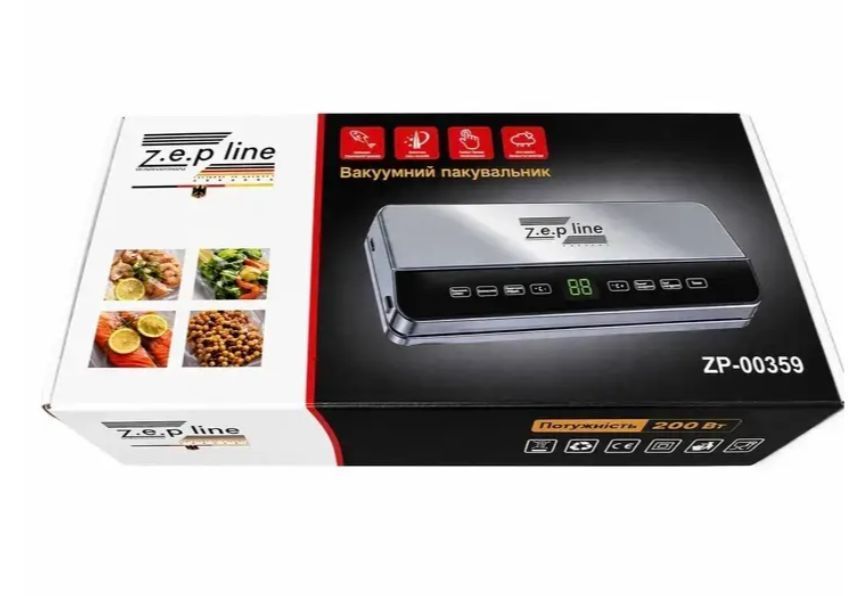 Потужний вакуумний пакувальник Zepline ZP-00359 200W з LED-дисплеєм та сенсорним керуванням (20 пакетів + рулон) 00359 фото