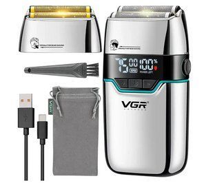 Електробритва VGR V-350 Silver шейвер подвійне лезо LED-дисплей вологозахисту 2 насадки 10656 фото