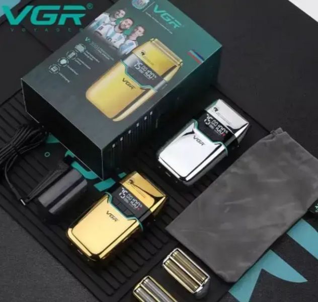 Электробритва VGR V-350 Silver шейвер двойное лезвие LED-дисплей влагозащита 2 насадки 10656 фото