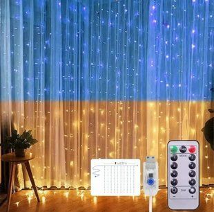 Гирлянда штора SFK-09 флаг Украины 3х3 метра с пультом USB 16906 фото