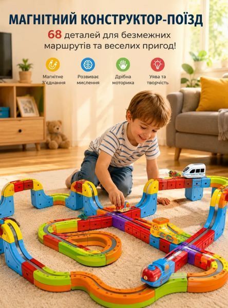 Дитячий конструктор Залізниця 82 деталі з паровозиком на батарейках зі світлом і звуком 17821 фото